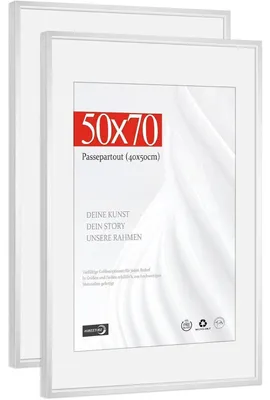 Immagine prodotto di Cornici per foto 50x70 cm, alluminio argento, set da 2, con passepartout 40x50 cm e vetro antisfondamento