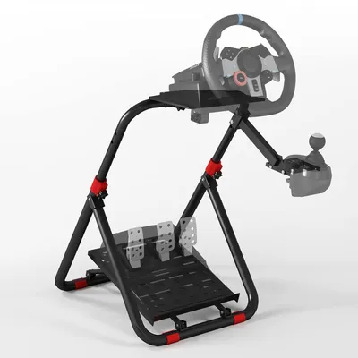 Obrázek produktu pro Stojan pro volant – černý – skládací a nastavitelný – ocelový – vhodný pro volanty značek Logitech a Thrustmaster