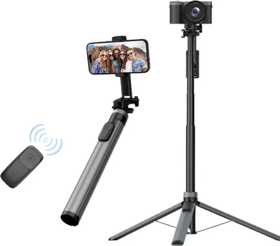 Produktbild von Ausziehbares Selfie-Stick-Stativ fuer Telefon, Aluminiumlegierung, max. Hoehe 200 cm, mit flexiblem Telefonhalter, 1/4-Zoll-Schraube, Fernausloeser, Telefonstativ fuer Vlog, Selfie, Live-Streaming, Gruppenfoto, Video