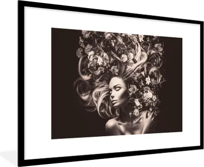 Produktbild von MuchoWow® Gerahmtes Poster Blumen - Frau - Natur 90x60 cm - Poster mit Schwarzem Bilderrahmen Wandposter Rahmen Foto Bilder - Wanddekoration - Fotos