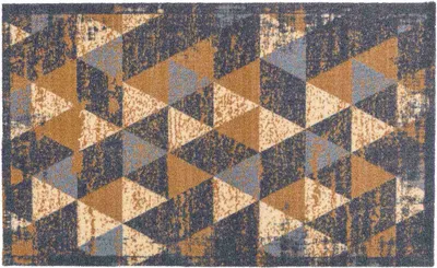 Produktbild von Küchenmatte Küchenteppich Läufer Teppich Fußmatte Küchenvorleger Motivmatte Türvorleger, Größe:66x110 cm, Motiv:Dreiecke grau-braun