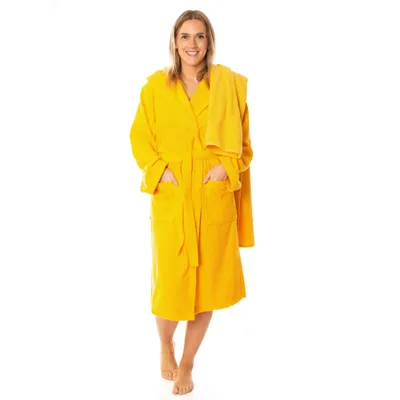 Produktbild von Lavea® Mexico Bademantel M für Damen und Herren – Saunatuch 80x200 cm  aus 100% Baumwolle, Walkfrottier 500 g/m², saugstark - Mango