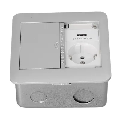 Image de Prise EU, multifonctionnelle, 2 prises, ignifugée, étanche, prise encastrée, 250 V, gris argenté