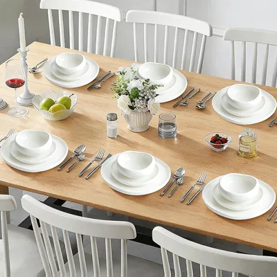 Produktbild von HOMELUX 24-tlg Kombiservice Porzellan Tafelservice für 6 Personen Geschirrset mit Speiseteller, Dessertteller Suppenteller Salatschüsseln Modern Weiß