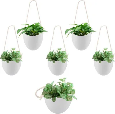 Obrázek produktu pro 6 závěsných květináčů, keramický nástěnný květináč 9 x 9,5 cm, závěsný květináč pro vnitřní použití, nástěnné vázy pro