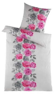 Produktbild von Seersucker Bettwäsche Baumwolle Blumen Grau Bunt 135x200 80x80cm: 4tlg.