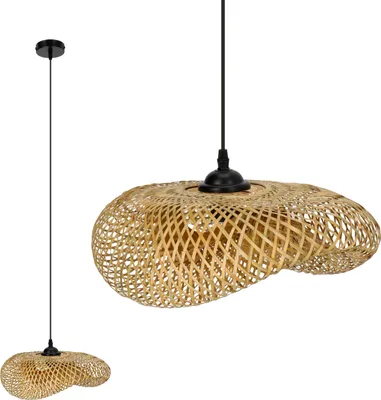 Obrázek produktu pro BRUGIA S malá závěsná stropní lampa boho styl E27 bambusová závěsná lampa do obývacího pokoje ratanová závěsná lampa do jídelny barva: přírodní (Ø40cm)