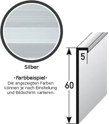 Produktbild von Einklebe-Sockelleiste für Designbeläge, Höhe: 60 mm, Breite: 5 mm, aus Aluminium (silber), selbstklebend, Typ: 381
