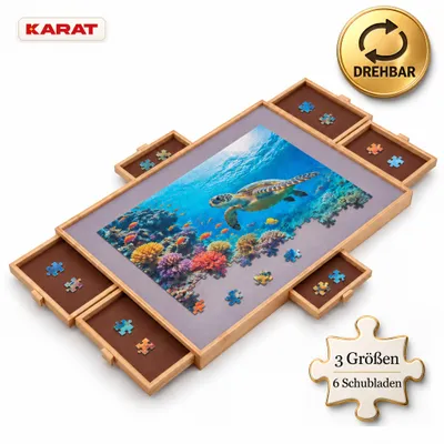 Zdjęcie produktu dla Stół do układania puzzli Hudson – obrotowa deska do układania puzzli z 6 szufladami, o wymiarach 102 × 72,5 × 4,5 cm, przeznaczona do układania puzzli o pojemności 2000 elementów