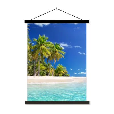 Produktbild von MuchoWow® Textilposter Strand - Meer - Palme - Sonne - Sommer 120x160 cm mit schwarzem Rahmen - Magnetischer