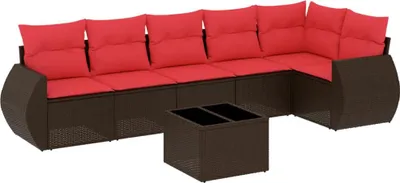 Zdjęcie produktu dla vidaXL 7-częściowa sofa ogrodowa z poduszkami, brązowa, z polirattanu