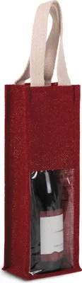 Produktbild von Kimood Flaschentasche Jute Wein Sekt Tüte Verpackung Flaschentüte, Größe:U, Farbe:Cherry Red/Gold