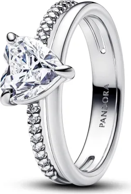 Produktbild von Pandora Ring Doppelband Herz Zirkonia Sterling-Silber 193100C01 Gr. 48