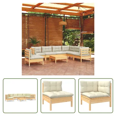 Produktbild von The Living Store 8-tlg. Garten-Lounge-Set mit Creme Kissen Massivholz Kiefer