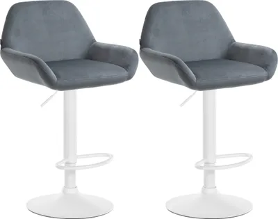 Produktbild von DELUKE® Barhocker 2er Set DUBLIN - Dunkelgrau, Samt, Weiß | Barhocker mit Lehne Barstuhl Tresenhocker Tresenstuhl Kneipenhocker Kneipenstuhl