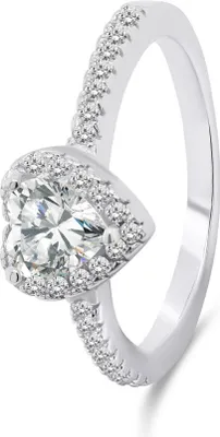 Productafbeelding van Romantische zilveren ring met hartje, model RI047W - Diameter: 56 mm