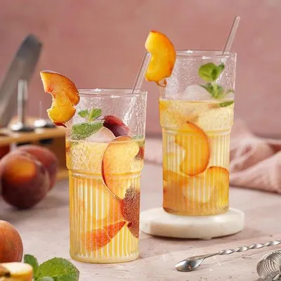 Image de Verres à boisson, lot de 2, 650 ml, avec poignées et couvercles, pour café glacé, café, smoothies, eau, jus de fruits, verres transparents en borosilicate, verres striés.