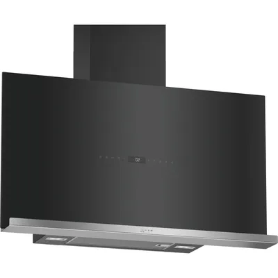 Produktbild von Neff D95FRW1S2, Kopffreihaube flach N 90 Wandesse 90 cm, Klarglas schwarz bedruckt, automatischer Luftsensor, Randabsaugung, Kochfeldbasierte Haubensteuerung, Silence Taste, Home Connect