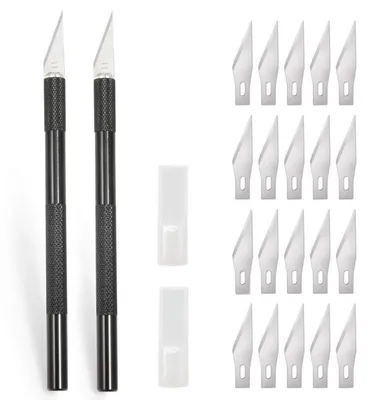 Produktbild von Skalpell mit 20 Ersatzklingen, Bastelmesser Cuttermesser Hobbymesser, Aluminiumgriff, Schwarz, 2 Stück