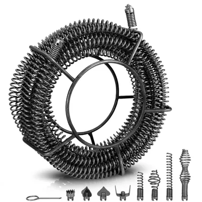 Zdjęcie produktu dla 15 m spirala do czyszczenia rur z 8 głowicami tnącymi do rur o średnicy 32–100 mm, spirala do czyszczenia odpływów, spirala do czyszczenia rur, spirala do czyszczenia kanałów w kuchni, łazience i toalecie