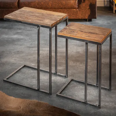 Immagine prodotto di riess-ambiente Set di 2 tavolini industriali BARRACUDA 45 cm Legno di salice massiccio Struttura in metallo flessibile