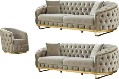 Produktbild von Villa Möbel Sofa Set Fairy Beige Stellvariante:3+2+1 Handmade, pflegeleichter Mikrofaser Samtstoff