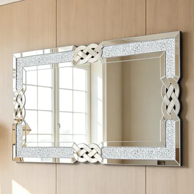 Produktbild von Kristall Wandspiegel 120x60 cm – Luxus Dekospiegel Silber mit Rahmen, Großer HD Wohnzimmerspiegel für Schlafzimmer, Flur & Wohnzimmer