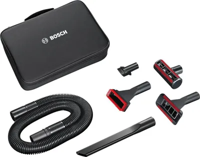 A collection of Bosch vacuum cleaner accessories laid out on a white background.