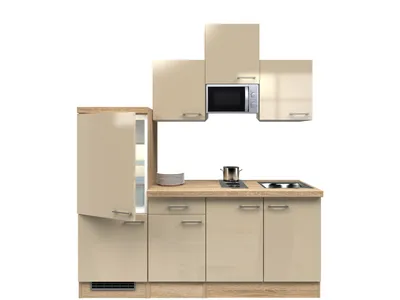 Produktbild von Singleküche mit E-Geräten - 210 cm breit - Kaschmir Glanz Sonoma Eiche – Neapel