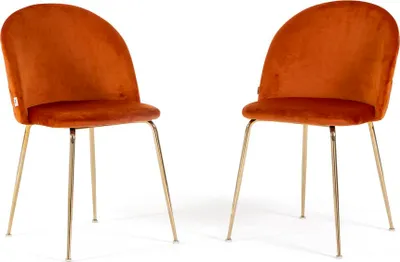 Immagine prodotto di Set di 2 sedie da pranzo imbottite, gambe in metallo, design elegante per cucina, sala da pranzo, bar e ristoranti SARA - rosso ruggine/oro