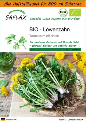 Produktbild von SAFLAX Garden in the bag - BIO - Löwenzahn - Taraxacum officinale - 400 Samen - Mit Anzuchtsubstrat im praktischen, selbst aufstellenden Beutel