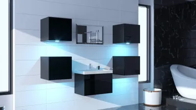 Obrázek produktu pro Furnitech ALIUS 29 Koupelnové skříňky Zrcadlová sada (LED bílá, černá)