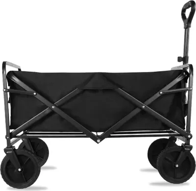 Produktbild von Einkaufs- und Strandwagen - Faltbarer Garten Bollerwagen Transportwagen - 150 kg Traglast - Schwerlast Stahlrahmen - Klappbar für Outdoor - Schwarz