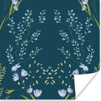 Produktbild von MuchoWow® Poster Design - Blumen - Pastell - Blau 50x50 cm - Wohnzimmerdekoration