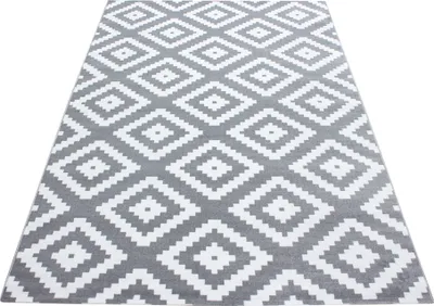 Produktbild von Kurzflor Teppich Wohnzimmer Grau 240x340 Rechteck Geometrisches Design aus Polypropylen