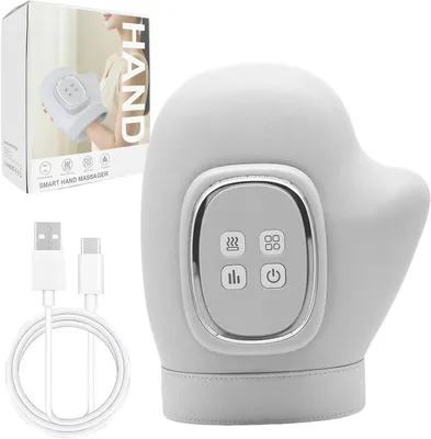 Obrázek produktu pro Masážní přístroj na ruce, masážní přístroj na ruce s funkcí zahřívání a komprese, dobíjecí přes USB, 3 režimy, pro relaxaci rukou