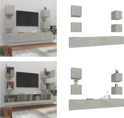 Produktbild von vidaXL 6 tlg. TV Schrank Set Betongrau Holzwerkstoff - TV-Schrank-Set - TV-Schrank-Sets - Wohnwand - Schrankwand