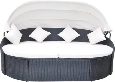 Produktbild von vidaXL Outdoor-Loungebett mit Dach Poly Rattan Schwarz