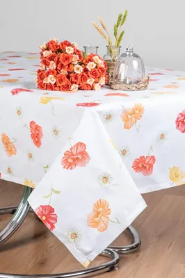 Tafelkleid 135x240 cm, 100% Baumwolle, Blumen, rechteckig