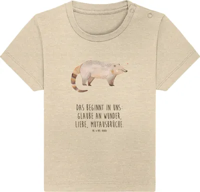 Produktbild von Mr. & Mrs. Panda Organic Baby Shirt Nasenbär 24. - 36. Monat - Natural Raw - Geschenk, Kurzarmshirt, Kinder T-Shirt, Babyshirt, Lustige Sprüche, Rüsselbär, Bär, Kleinkind