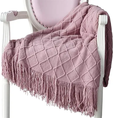 Produktbild von Strickdecke mit Quasten, Bett, einfarbiges nordisches Karomuster, modischer Teppich, weiches Sofa, dekorative Tagesdecke