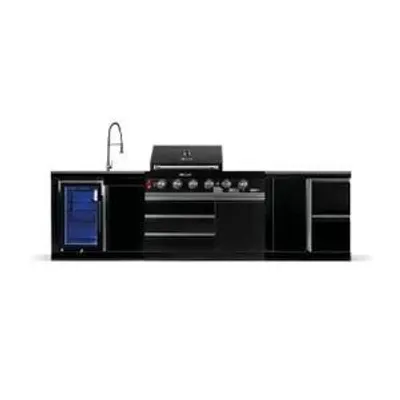 Zdjęcie produktu dla Kuchnia zewnętrzna GORILLER® BLACKBACK M8, grill gazowy z lodówką i zlewozmywakiem, dodatkowy blat roboczy i miejsce do przechowywania, stal nierdzewna, czarny