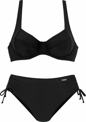A black bikini set displayed against a white background.