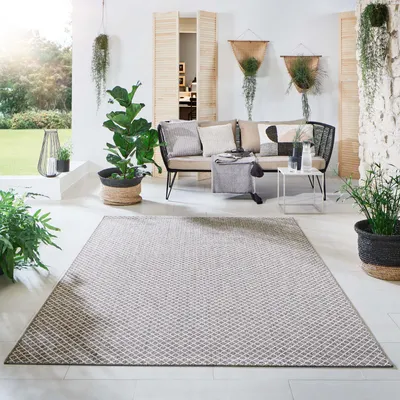 Produktbild von Steffensmeier Indoor Outdoor Teppich Öland Balkon Terrasse Küche Garten wasserfest Kunststoff, strapazierfähig , Raute Braun Beige, 280x380 cm