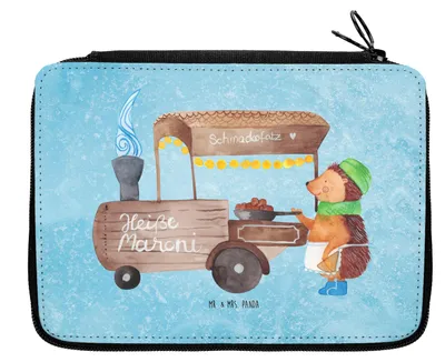 Produktbild von Mr. & Mrs. Panda Federmäppchen Igel Maronen - Eisblau - Geschenk, Weihnachtsmarkt, Malmappe, Etui, Kastanien, Federtasche, Mäppchen, Weihnachten, Schlampermäppchen, Duft