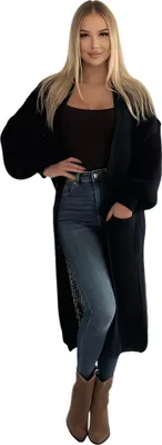 Produktbild von 384 Mississhop Longstrickjacke extra lange Strickjacke Cardigan Jacke Schwarz