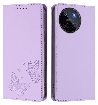 Produktbild von Lederhülle für Realme 11 4G, Schmetterling Prägung Leder Brieftasche Schutzhülle mit Ständer Violett