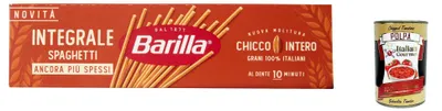 Produktbild von Barilla Integrale Spaghetti, Vollkorn Hartweizennudeln, klassische Spaghetti 100% Vollkorn, ballaststoffreich,al dente 10 Min, ideal für Tomatensaucen, Pesto & Gemüse 30x 500g + Italian Gourmet polpa