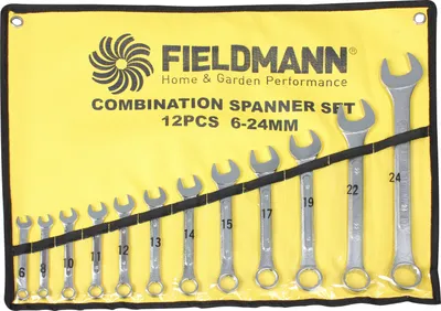 Obrázek produktu pro FIELDMANN FDN 1010 Stranové klíče s očkem vyhnutým do úhlu, velikosti: 6, 8, 10, 11, 12, 13, 14, 15, 17, 19, 22, 24, závěsná plachta s možností srolování