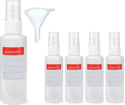 Produktbild von 5x 50 ml Sprühflaschen, HDPE Plastikflaschen mit Pumpsprüher, G18, inkl. Trichter + Etiketten